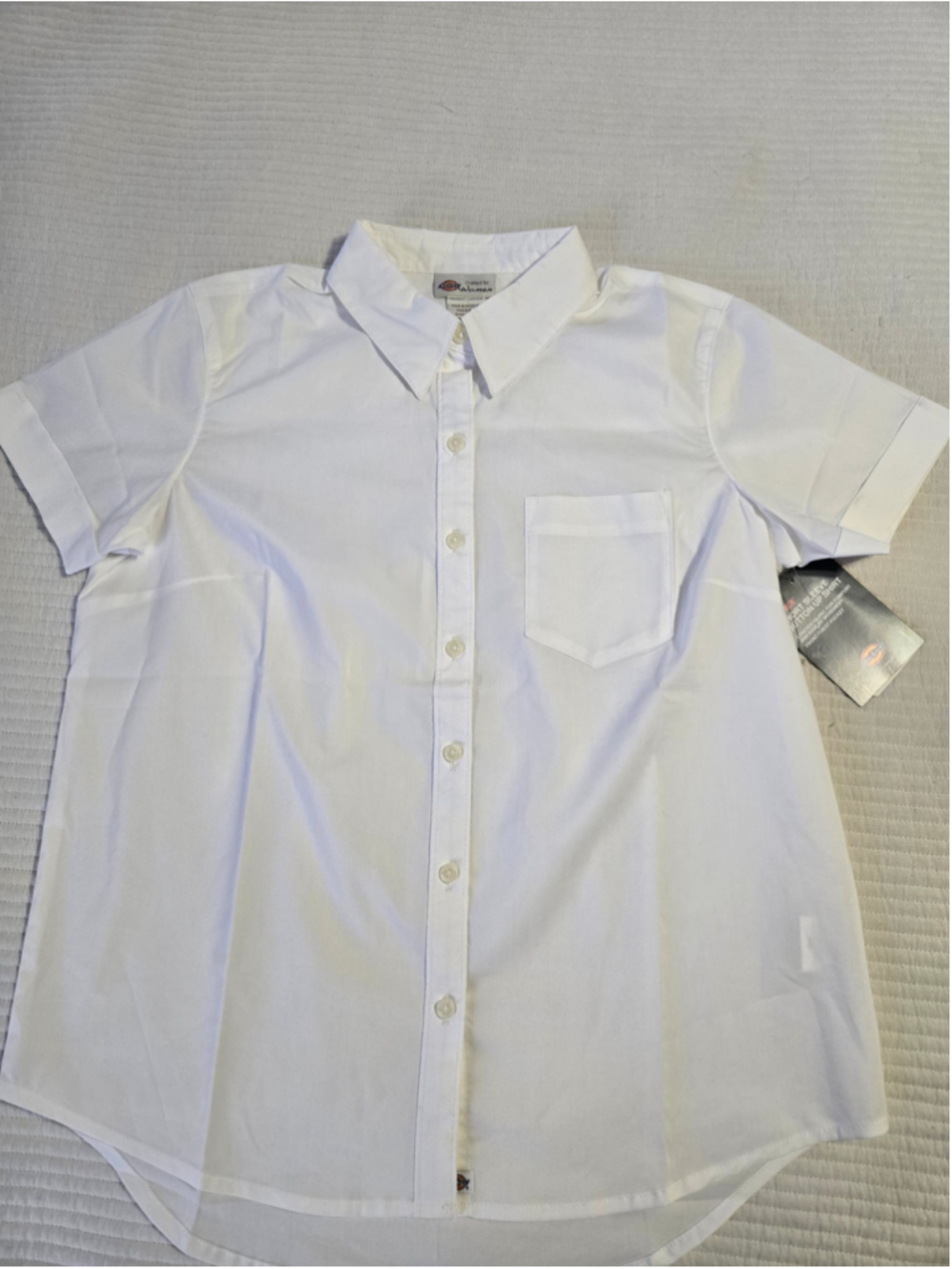 Women's Dickies White Short Sleeve Cotton Poplin Button Down Shirt Size S - Picture 2 of 8